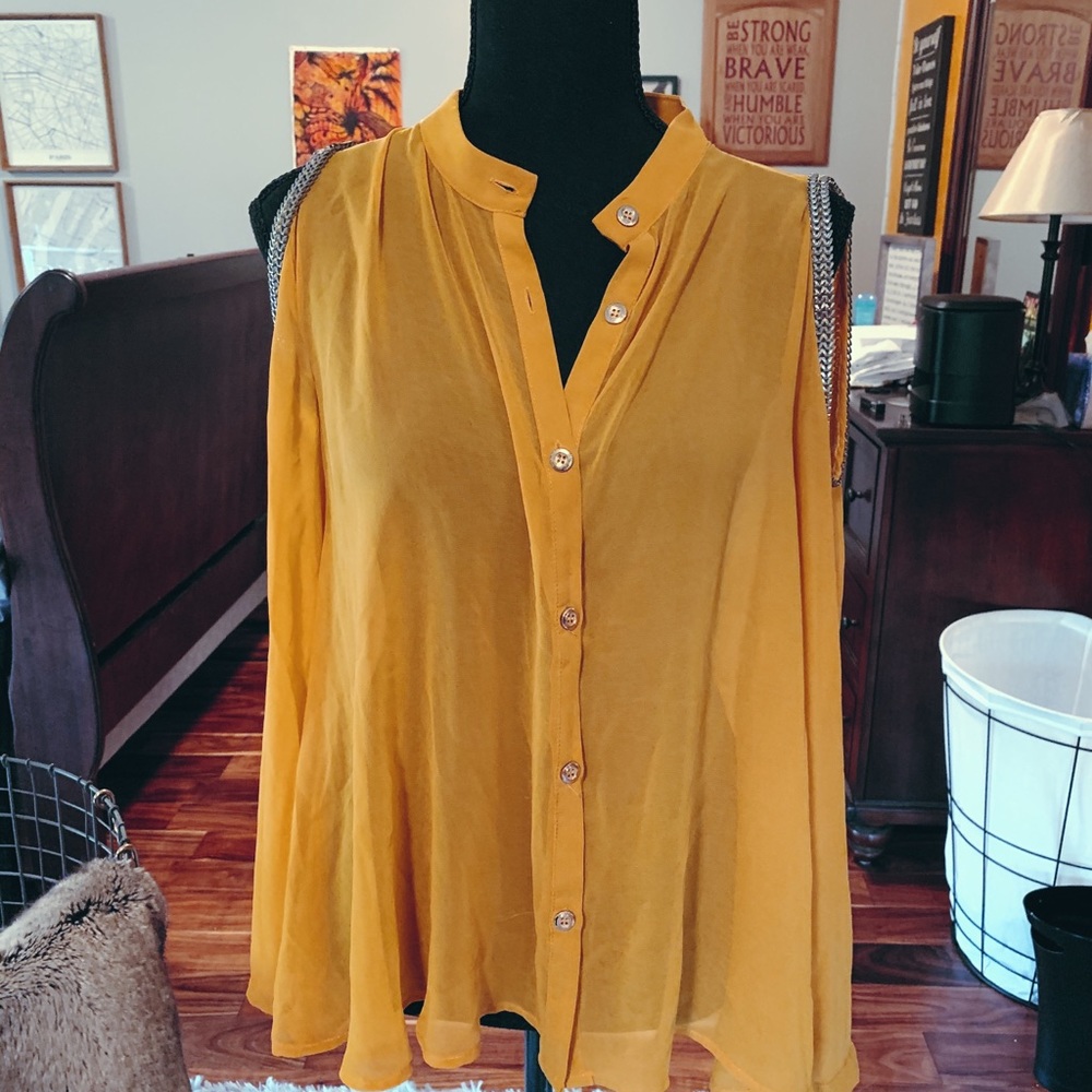 Mustard cold shoulder top